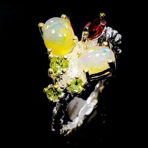 NATURAL NOT ENHANCED OPAL RING, 925 STERLING SILVER, SIZE 7